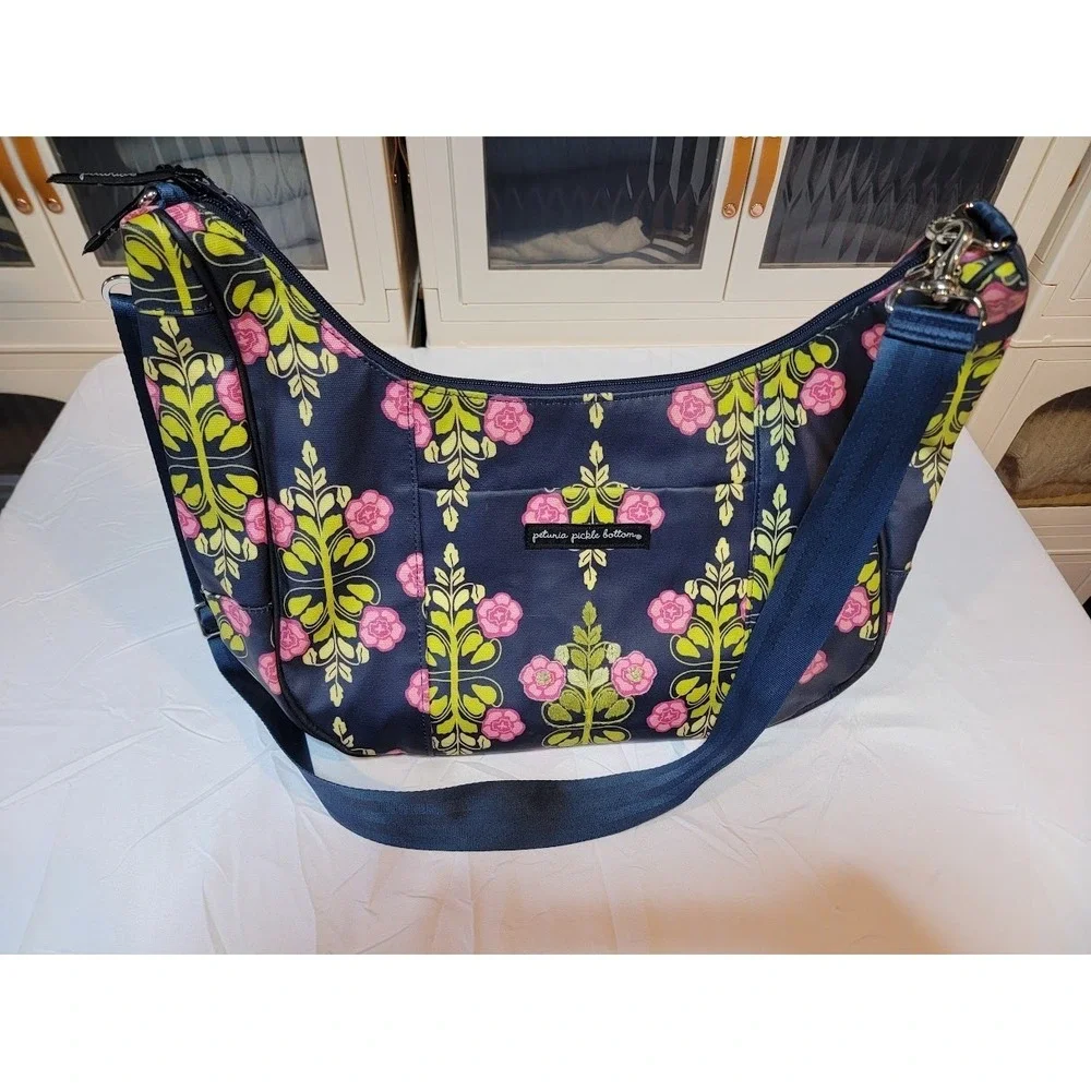 Petunia Pickle Bottom Diaper Bag - Blue with Pink Flowers
